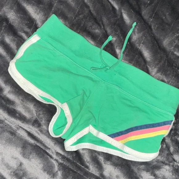 Y2K Vintage Hollister Green Micro Sweat Shorts with Multicolor Stripe XS - Picture 8 of 10